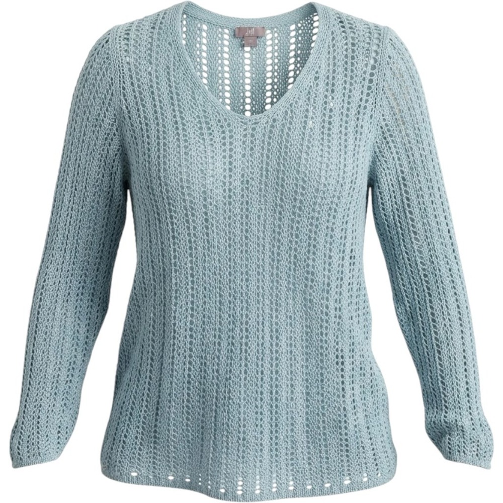 J. Jill Light Blue Crochet Open Knit Scoop Neck Sweater Pullover Large
